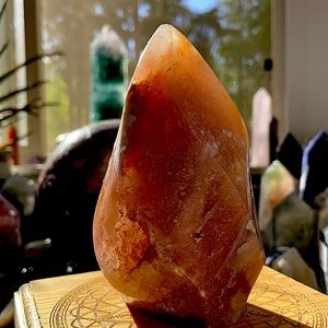 🌸SALE🌸 Flower Agate Crystal Flame Carving With Druzy!